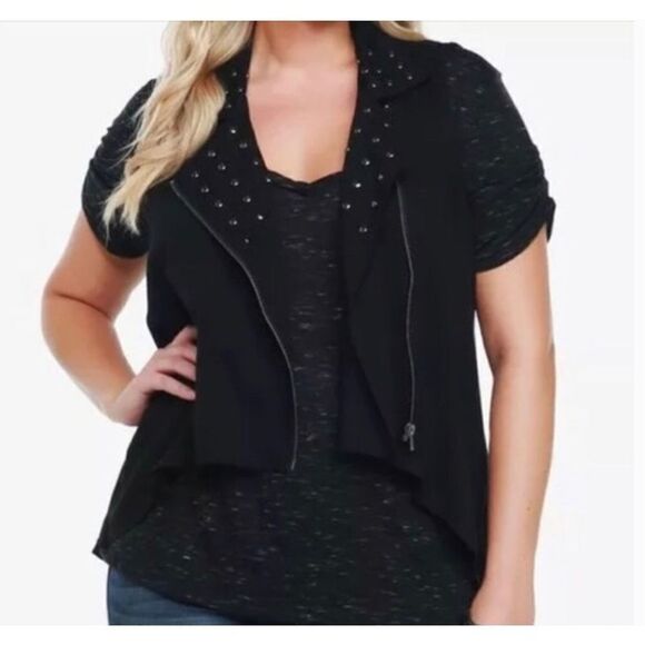 Torrid Black Lightweight Studded Zipper Vest - Picture 1 of 7